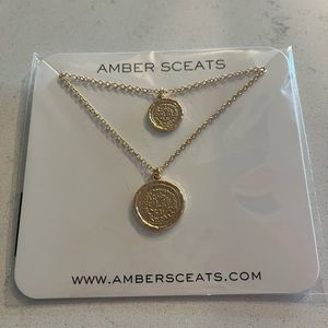 Amber Sceats golden coin double layered necklace. New (unopened).